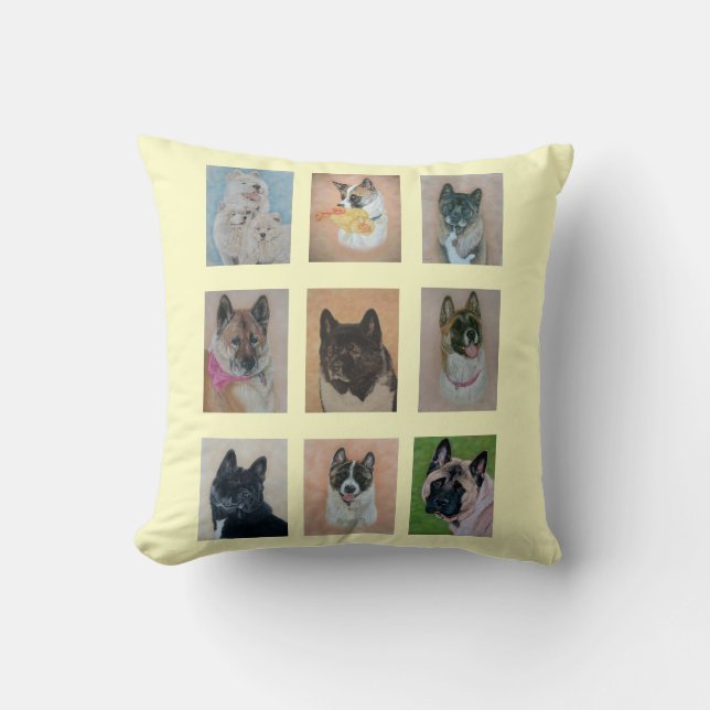 unique realist paintings of cute akita dogs  cushion (Front)