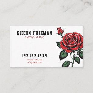 Unique Red and White Rose Tattoo Artist Business Card