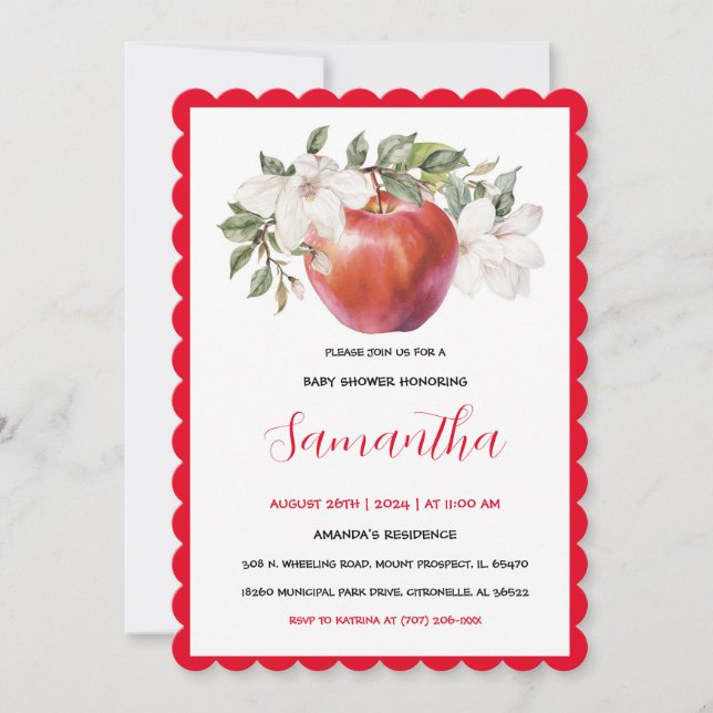 Unique Red Apple Baby Shower Invitation (Front)