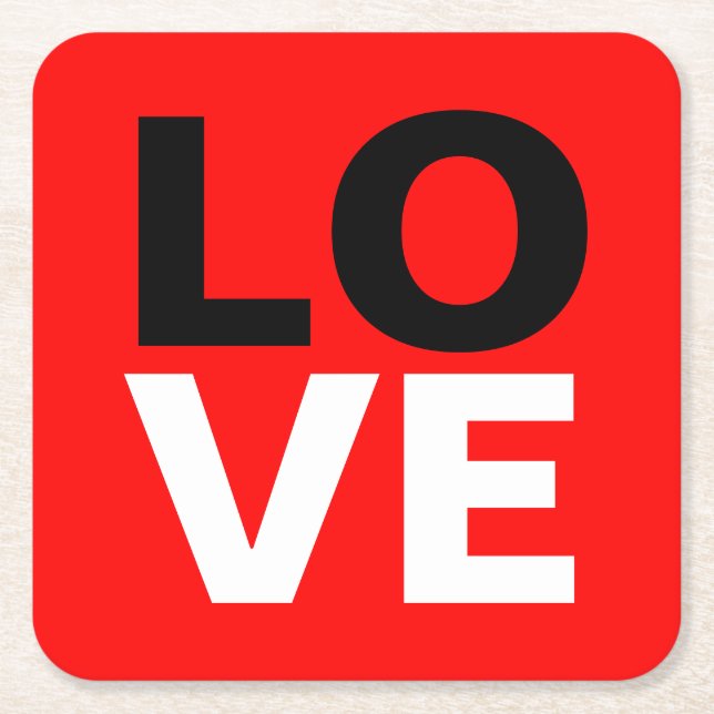 Unique Red Background Love Romance Square Paper Coaster (Front)