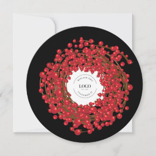 Unique Red Berries Wreath Your Logo Goes here  Hol Holiday Card