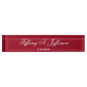 Unique Red Carmine Script Classical Handwriting Nameplate