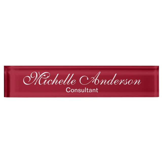 Unique Red Carmine Script Consultant Nameplate (Front)