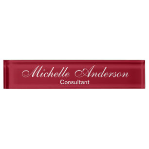 Unique Red Carmine Script Consultant Nameplate