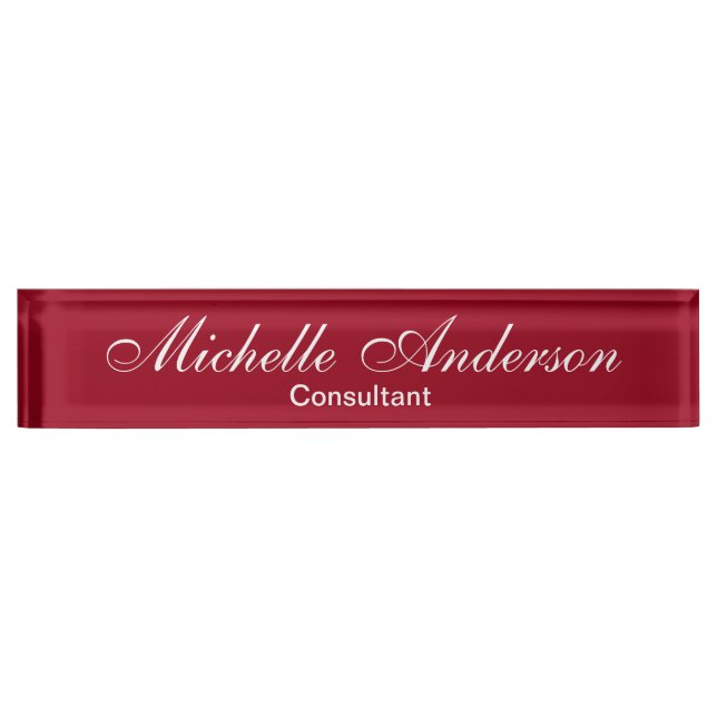 Unique Red Carmine Script Consultant Nameplate (Front)