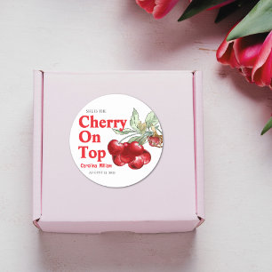 Unique Red Cherry on Top Baby shower  Classic Round Sticker