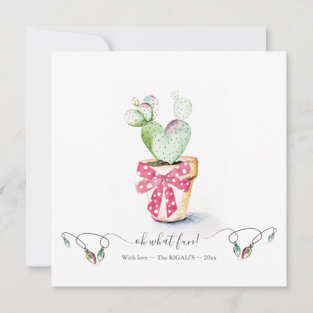 Unique Red & Green Cute Cactus Christmas Card (Front)
