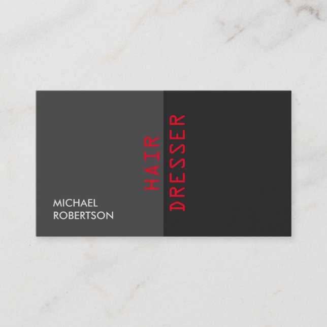 Unique Red Grey Hair Dressser Business Card (Front)