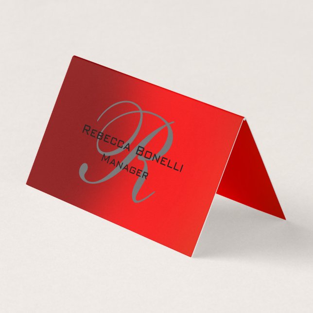 Unique Red Grey Monogram Manager Business Card (Front)