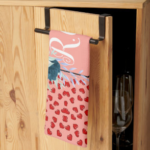 unique Red hearts on pink and pattern Custom Tea Towel