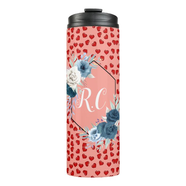 unique Red hearts on pink and pattern Custom Thermal Tumbler (Front)