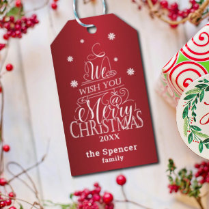 Unique, Red, Merry Christmas family greeting  Gift Tags