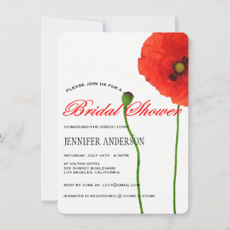 Unique Red Poppy Floral Simplicity Bridal Shower Invitation