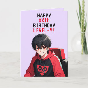 Unique Red & Purple Anime Age Birthday Card