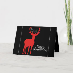 Unique Red Reindeer on Black Christmas Card
