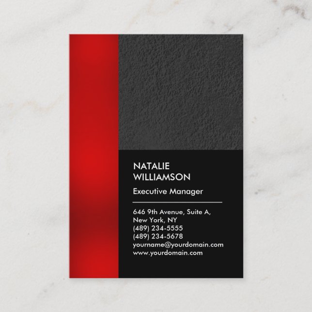 Unique red stripe black grey professional modern business card (Front)