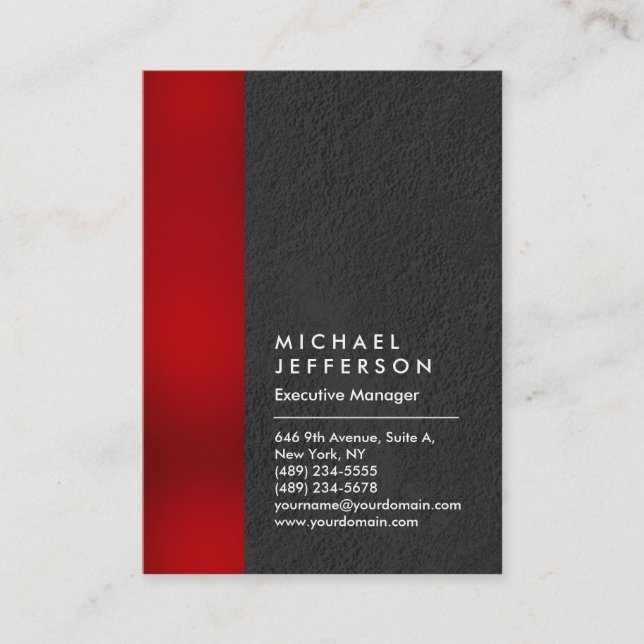 Unique red stripe grey professional modern business card (Front)