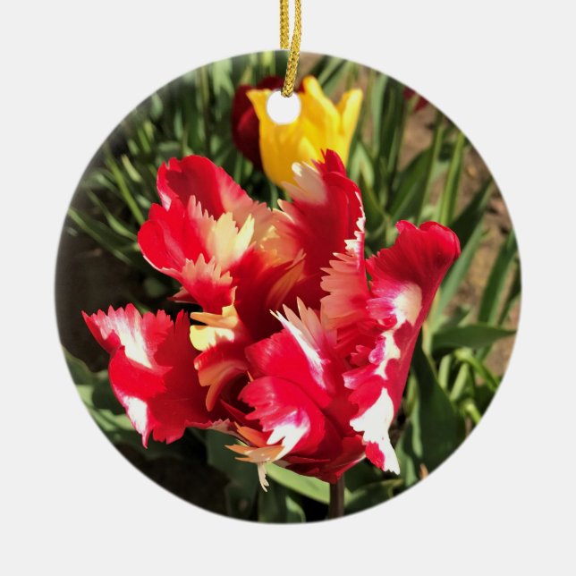 Unique Red & White Tulip Ceramic Tree Decoration (Front)
