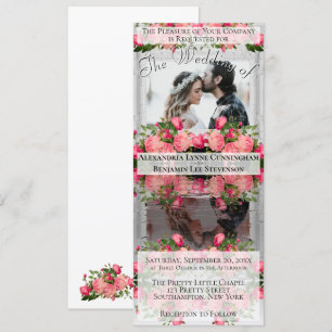 Unique Reflecting Photo Boho Pink Floral Wedding Invitation