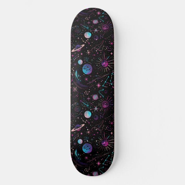 Unique Retro 80s Astrology Design Skateboard (Front)