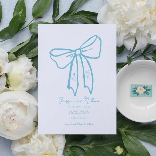 Unique Retro Dusty Blue Save the Date Invitation (Creator Uploaded)