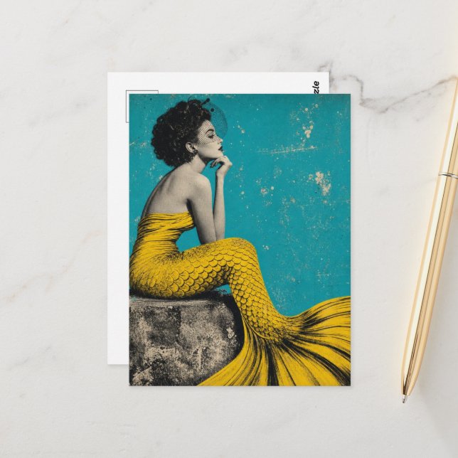Unique Retro Mermaid Postcard (Front/Back In Situ)