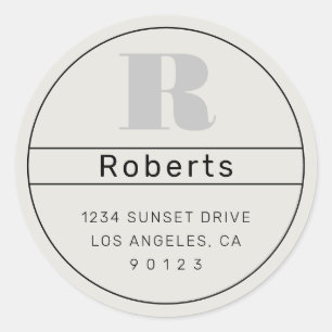 Unique Retro-Modern Address Black Grey Off-White  Classic Round Sticker