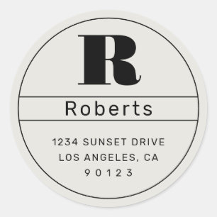 Unique Retro-Modern Address Black & Off White  Classic Round Sticker