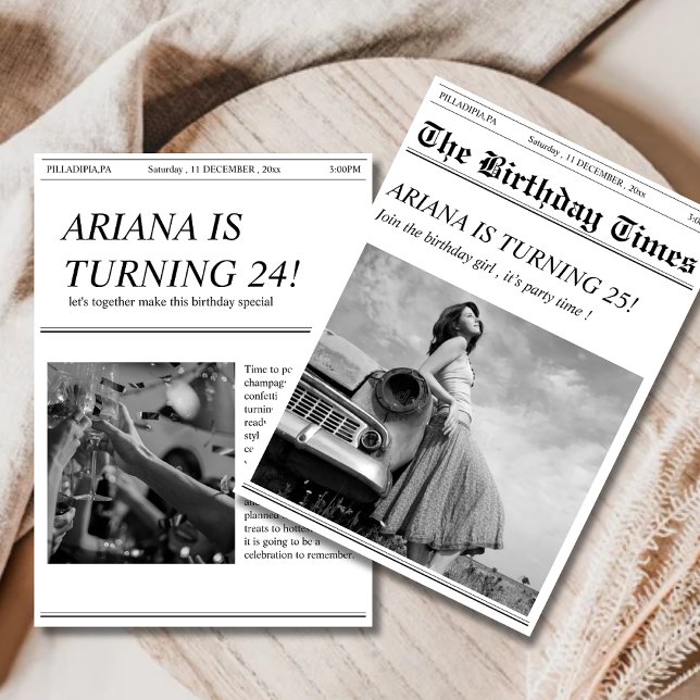 Unique retro Newspaper Birthday Party Invitation (Creator Uploaded)