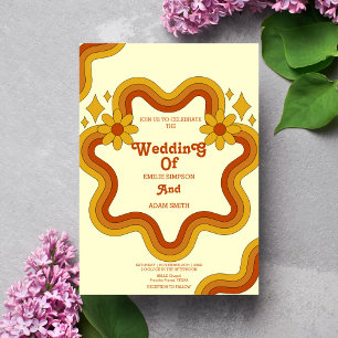 unique  retro vintage 70s wedding invitation