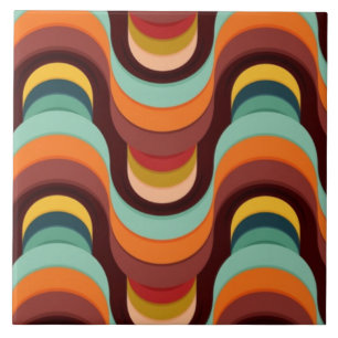 Unique Retro Vintage Colourful Waves Tile