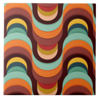 Unique Retro Vintage Colourful Waves Tile