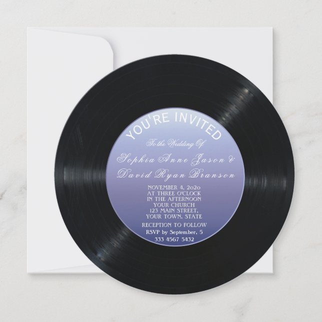 Unique Retro Vinyl Record Wedding Invitation (Front)