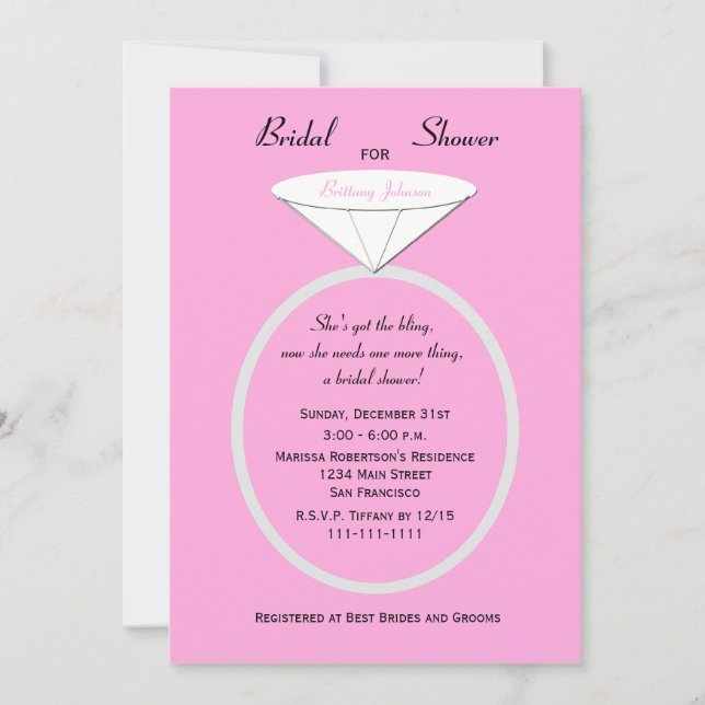Unique Ring Bridal Shower Invitation on Pink (Front)