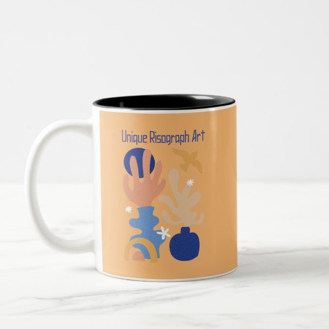 Unique Risograph Art  Two-Tone Coffee Mug (Left)