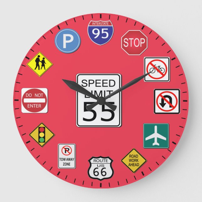 Unique Road Traffic Signs Themed Large Clock (Front)