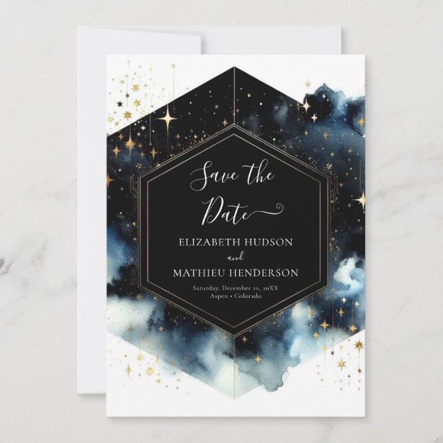 Unique Romantic Celestial Wedding Save The Date (Front)