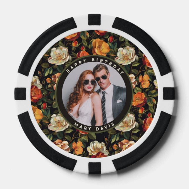 Unique Rose Floral Garden Birthday Party Poker Chips (Front)
