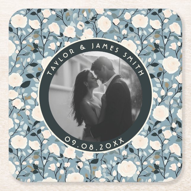 Unique Rose Flower Floral Wedding Coaster (Front)