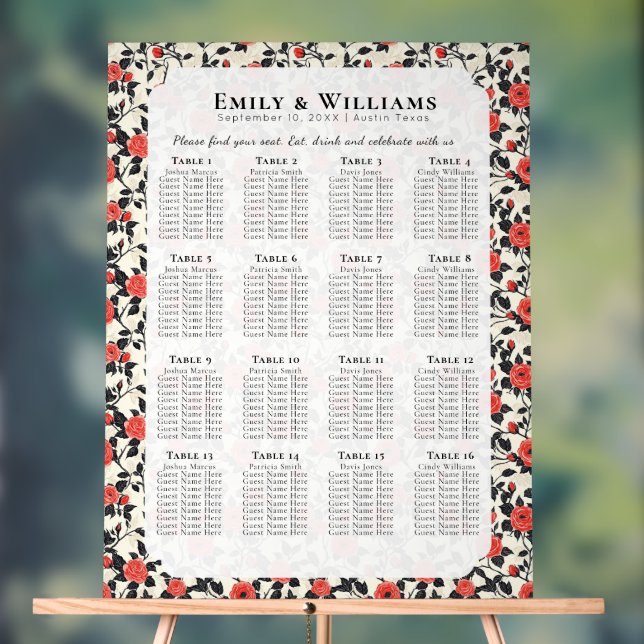 Unique Rose Flower Wedding Seating Charts (Neutral)