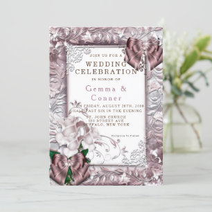 Unique Rose Gold Peony Floral Wedding Invitation