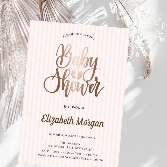 Unique Rose Gold Striped Baby Shower Invitation (Creator Uploaded)