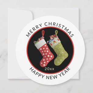 Unique Round, Minimal Christmas Stockings Holiday Card