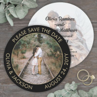 Unique Round Photo Modern Black and Gold Wedding