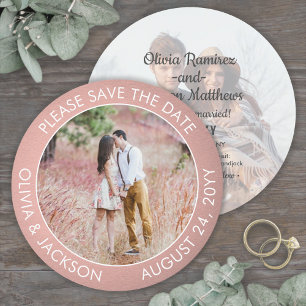 Unique Round Photo Modern Pink Ombre Wedding Save The Date