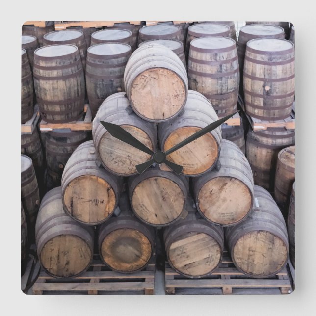 Unique Rum Barrels Square Wall Clock (Front)