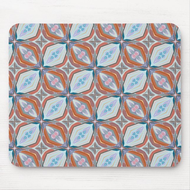 Unique Rust, Teal,Light Blue & Pink Pattern Design Mouse Mat (Front)