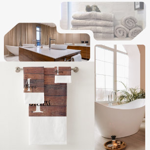 Unique Rustic Brick Pattern Monogram Name Custom Bath Towel Set