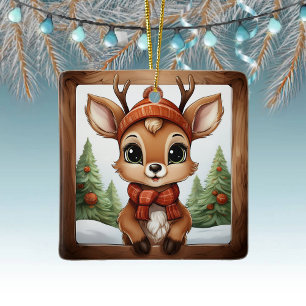 Unique Rustic Christmas Reindeer Lover Gift 🦌🎄 Ceramic Ornament