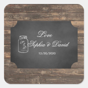 Unique Rustic Mason Jar Chalkboard Wedding Square Sticker